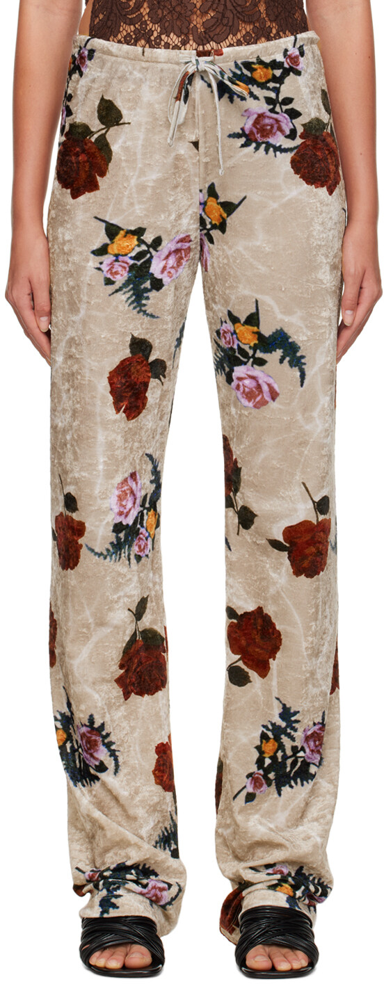 

Бежевые брюки с цветочным принтом Dries Van Noten, Бежевый