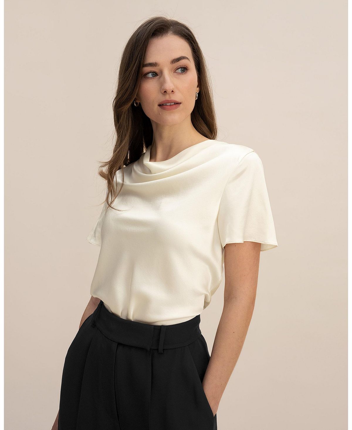 Женская шелковая футболка с воротником-хомутом и короткими рукавами LILYSILK цена и фото