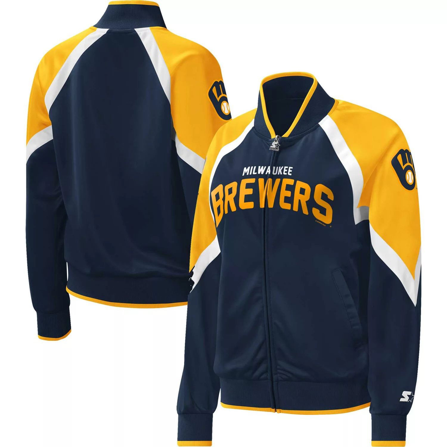 цена Женская темно-синяя спортивная куртка с молнией во всю длину и реглан для начинающих Milwaukee Brewers Touchdown Starter