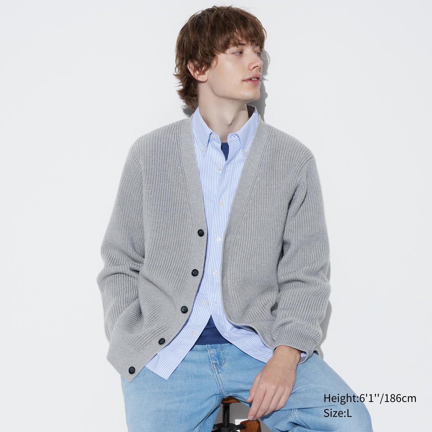 

Кардиган Uniqlo мужской трикотажный с v-образным вырезом, серый