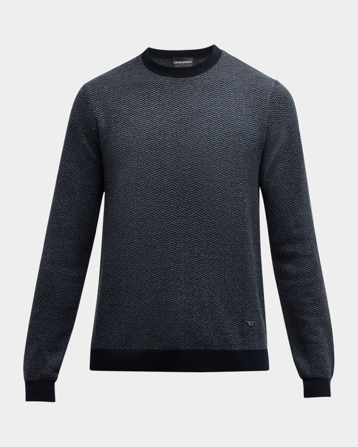 

Мужской свитер с круглым вырезом и микро-шевроном Emporio Armani, синий