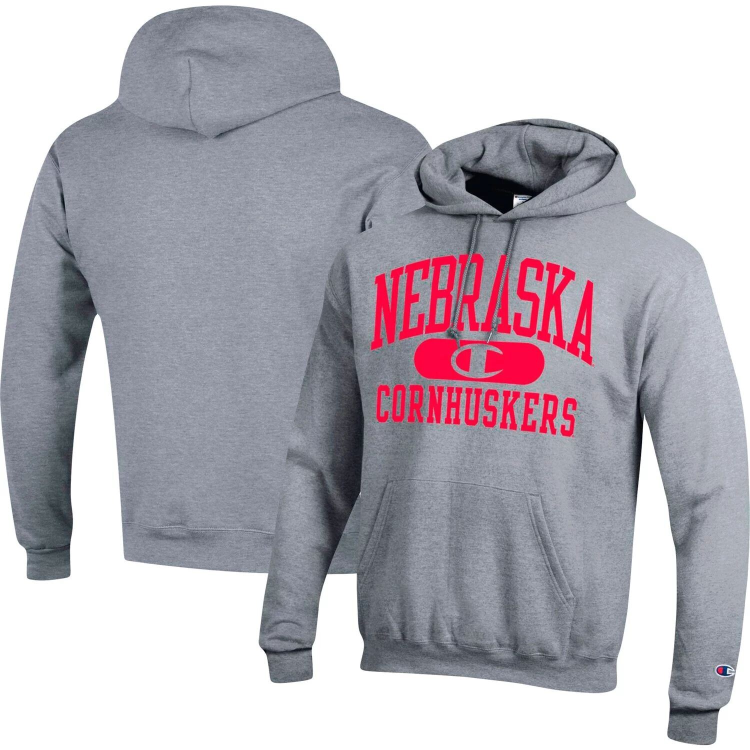 

Мужской пуловер с капюшоном Heather Grey Nebraska Huskers Arch Pill Champion