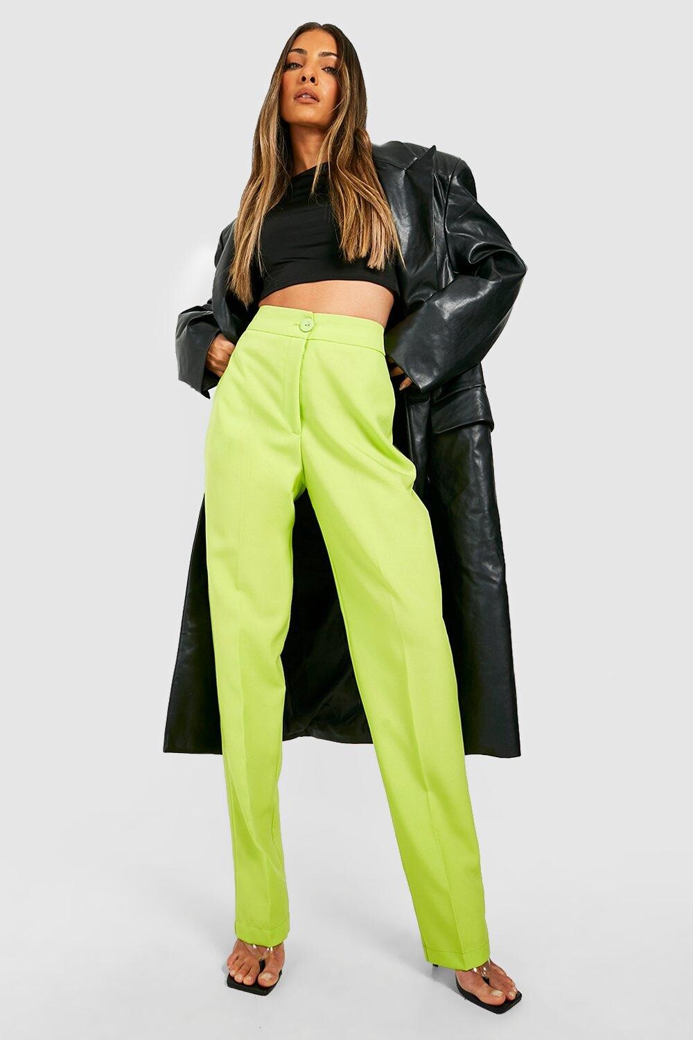 

Классные брюки со складками передней части Boohoo, лаймовый, Желтый