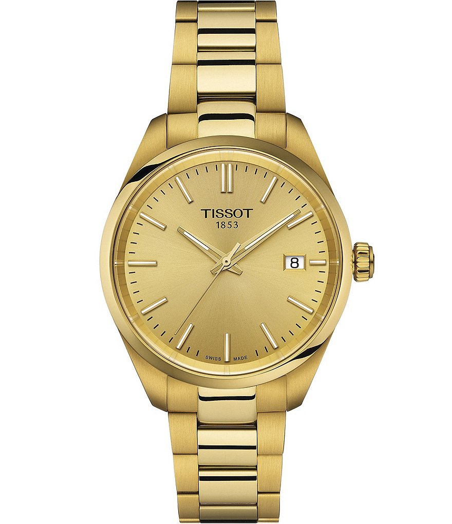 Женские кварцевые аналоговые золотистые часы Tissot Pr100 с браслетом из нержавеющей стали, золотой