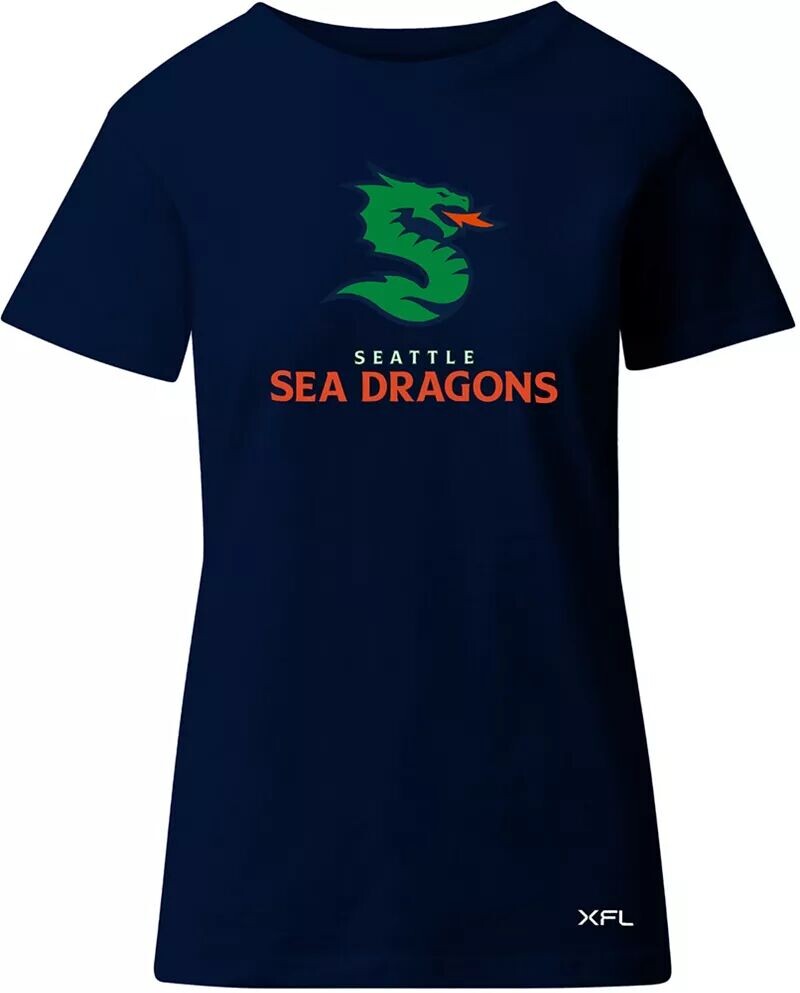

Темно-синяя женская футболка с логотипом Seattle Sea Dragons Lockup Xfl