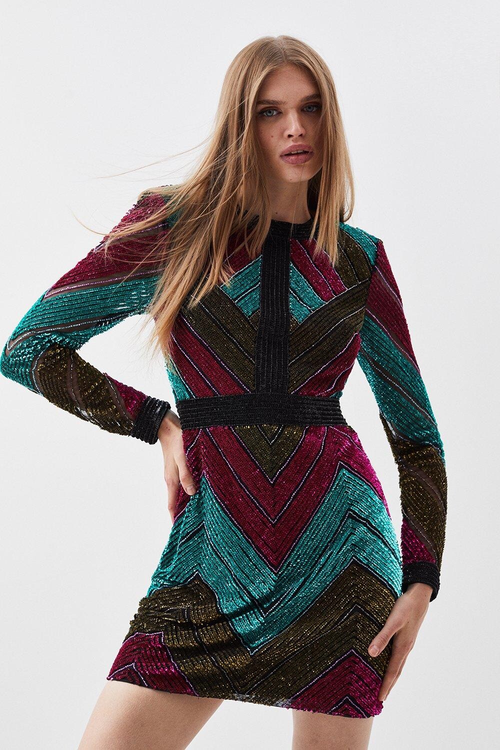 

Мини-платье премиум-класса, украшенное бисером Karen Millen, мультиколор
