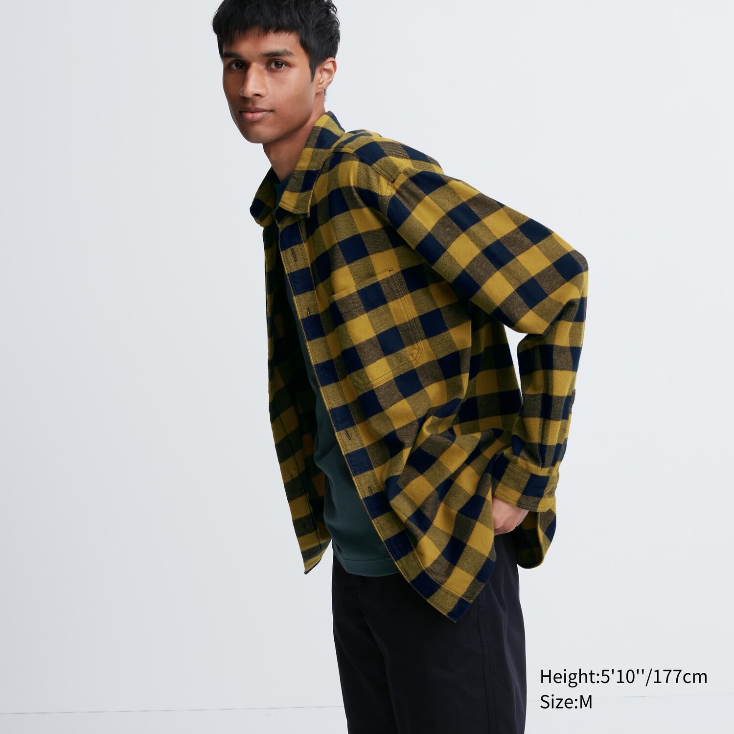 

Рубашка UNIQLO в клетку фланелевая стандартного кроя, желтый