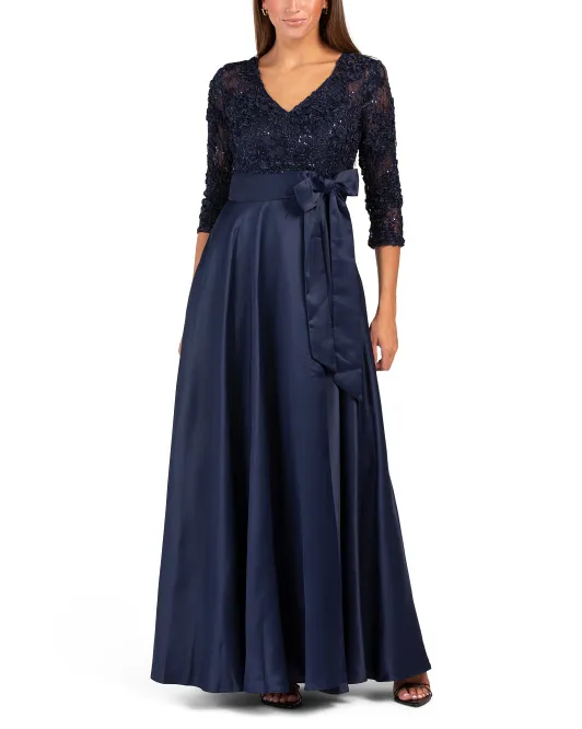 

Кружевное платье с атласной юбкой Xscape, синий