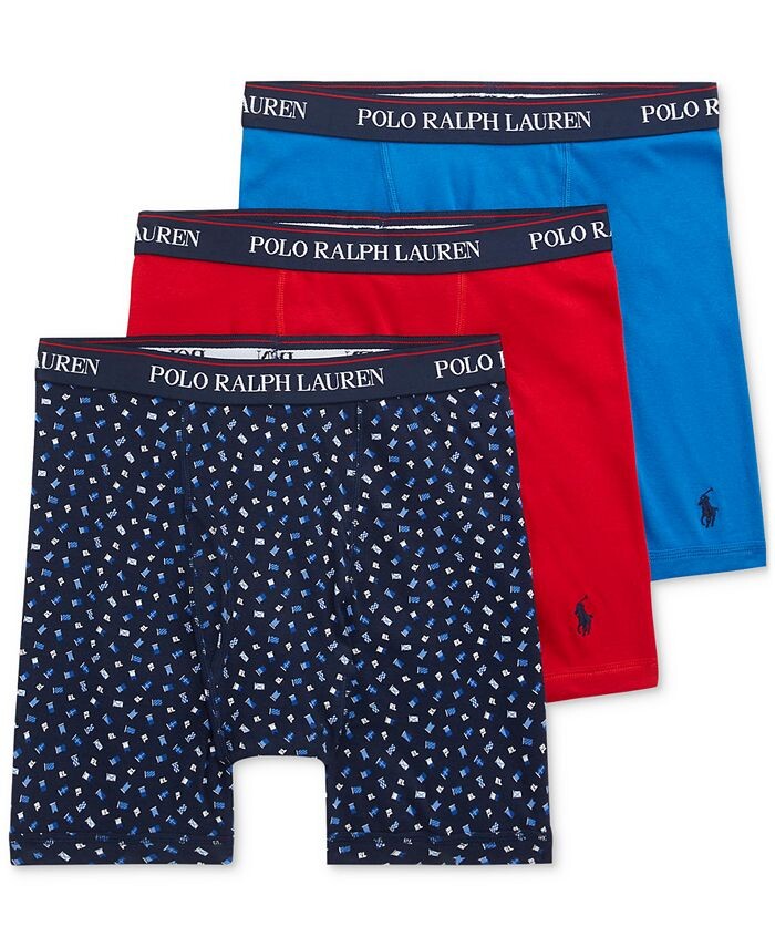 

Мужские 3-комп. Классические хлопковые трусы-боксеры Polo Ralph Lauren, цвет Flag Print/ Red