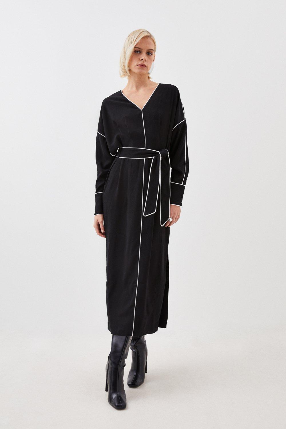 Платье макси из моно-атласного крепа с контрастной окантовкой на спине Karen Millen, черный