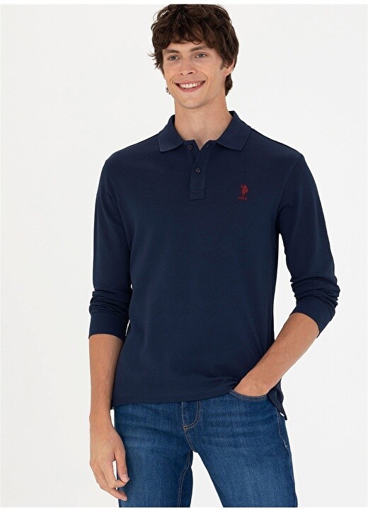 

Темно-синяя мужская толстовка с воротником поло U.S. Polo Assn., Синий