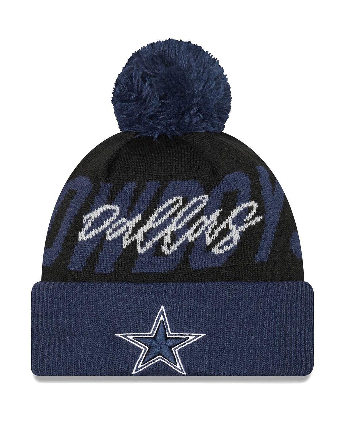 

Мужская темно-синяя, черная вязаная шапка Dallas Cowboys Confident с манжетами и помпоном New Era