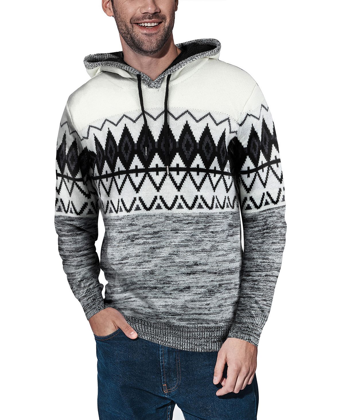 Мужской свитер с капюшоном и цветным узором X-Ray