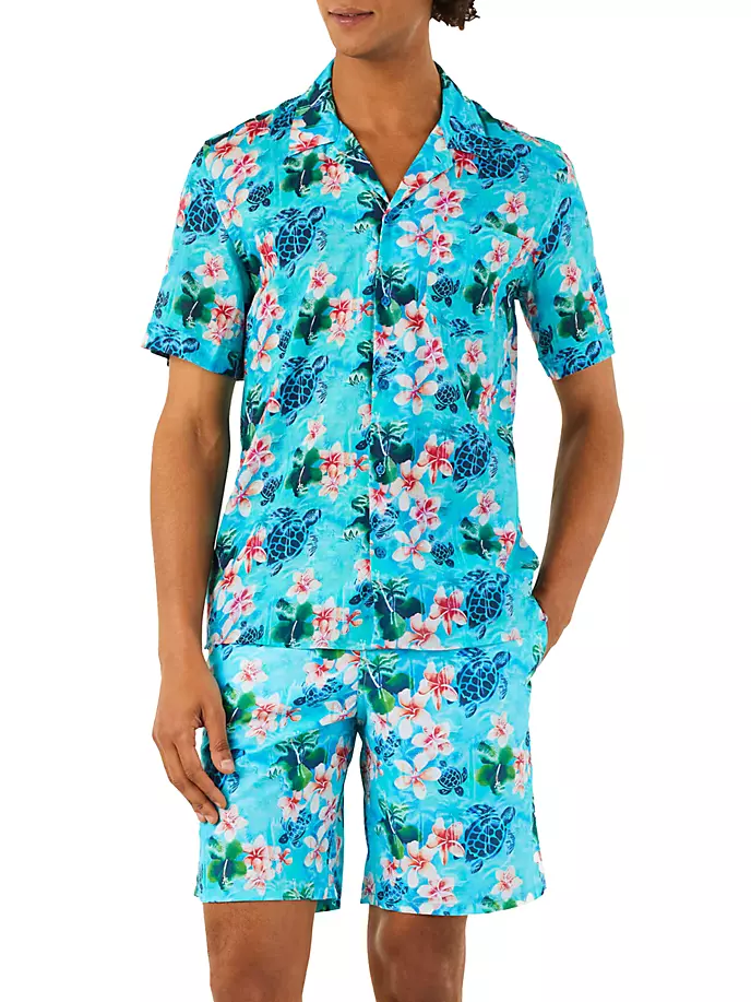 Рубашка из хлопка и льна Turtles Jungle Vilebrequin, синий