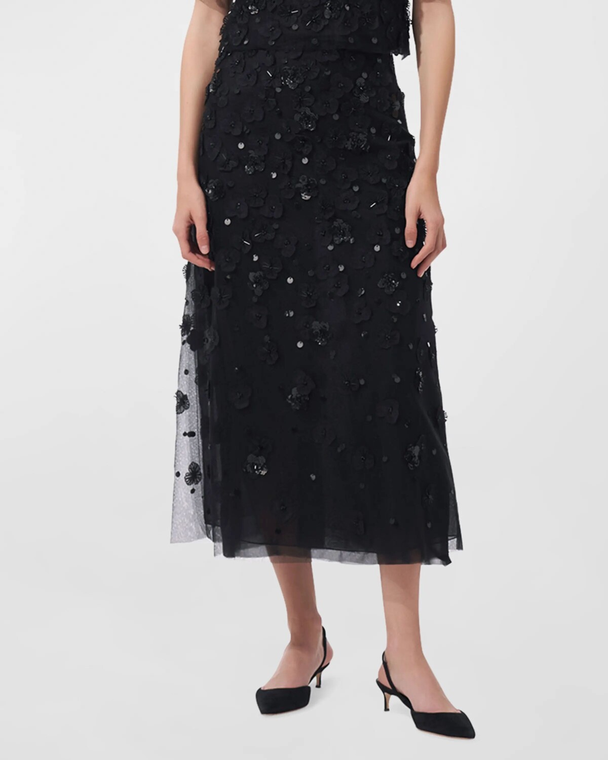 

Украшенная юбка-миди с цветочными аппликациями Carolina Herrera, цвет Black