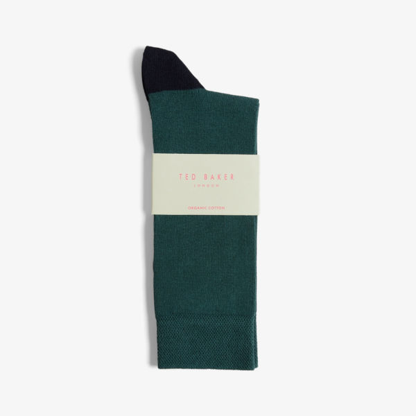 классические носки из смесового хлопка с цветочной вышивкой ted baker синий Классические эластичные носки из смесового органического хлопка с контрастными вставками Ted Baker, зеленый