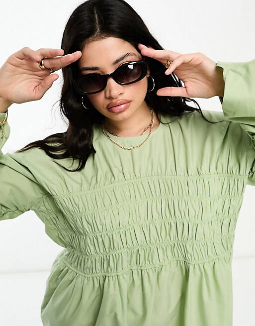 

Платье макси с чистыми присборками и крыльями летучей мыши ASOS DESIGN Curve LGREEN