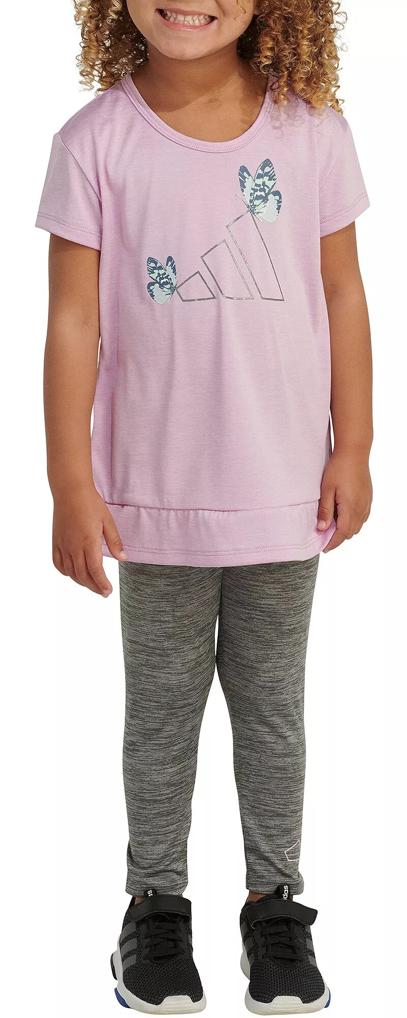 Комплект из меланжевой футболки и леггинсов Adidas Little Girls из двух предметов комплект из двух предметов блузки и леггинсов 2 года 86 см бежевый