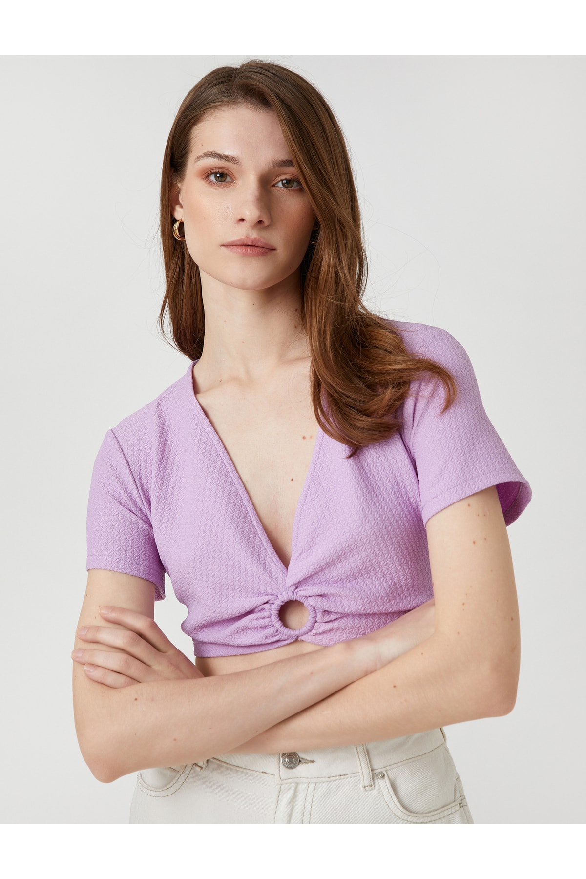 Укороченная блузка с кольцом Koton, фиолетовый