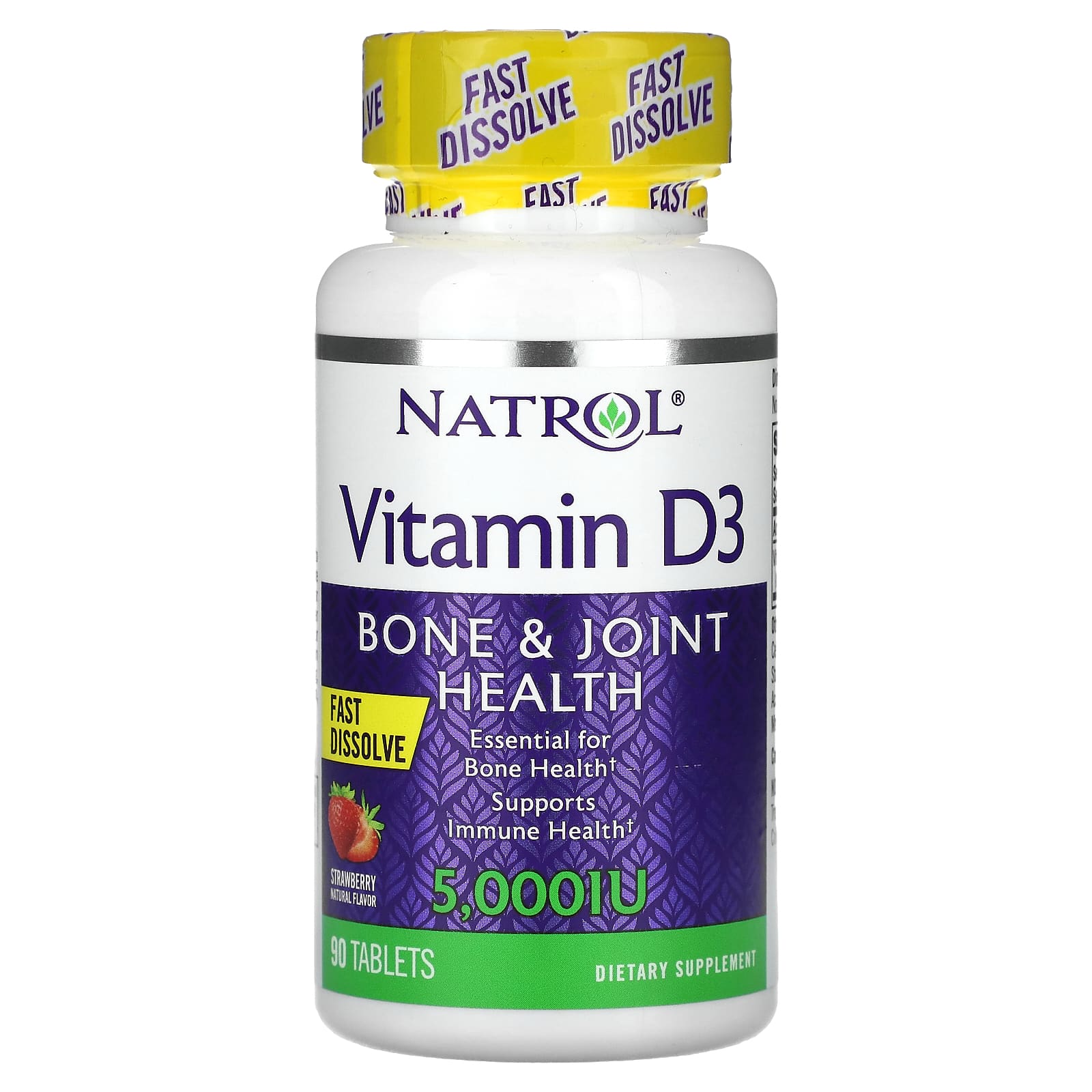 цена Natrol Витамин D3 быстрорастворимый со вкусом клубники 5000 МЕ 90 таблеток
