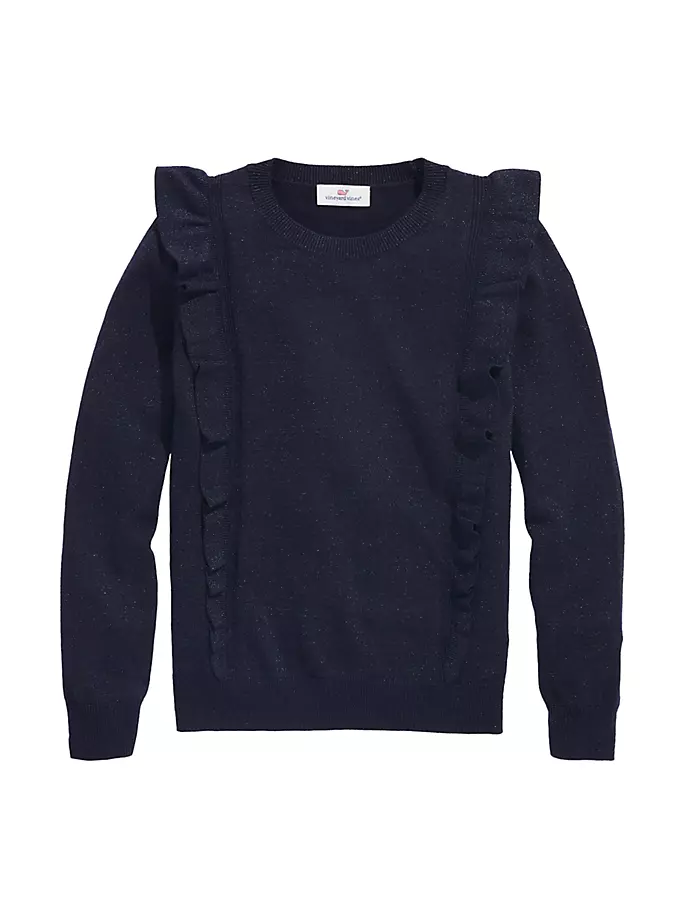 

Свитер с круглым вырезом с оборками для маленьких девочек и девочек Vineyard Vines, цвет nautical navy