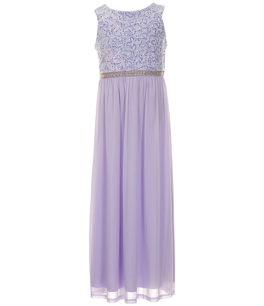 Длинное платье трапециевидной формы из кружева/шифона для больших девочек 7–16 лет Tween Diva, фиолетовый