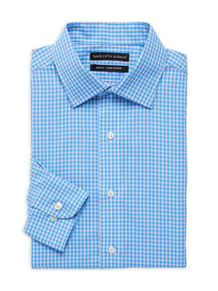 Классическая рубашка приталенного кроя Tattersall Saks Fifth Avenue, цвет Blue Orange