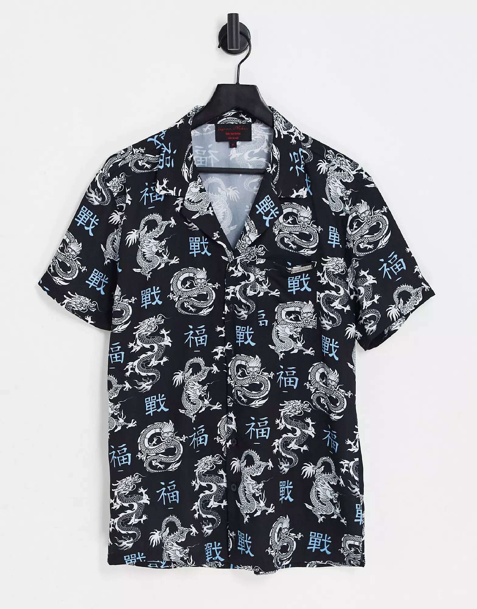 Черная рубашка с воротником Liquor N Poker с драконом и японским принтом черная оверсайз футболка liquor n poker с принтом клюшки для гольфа на спине