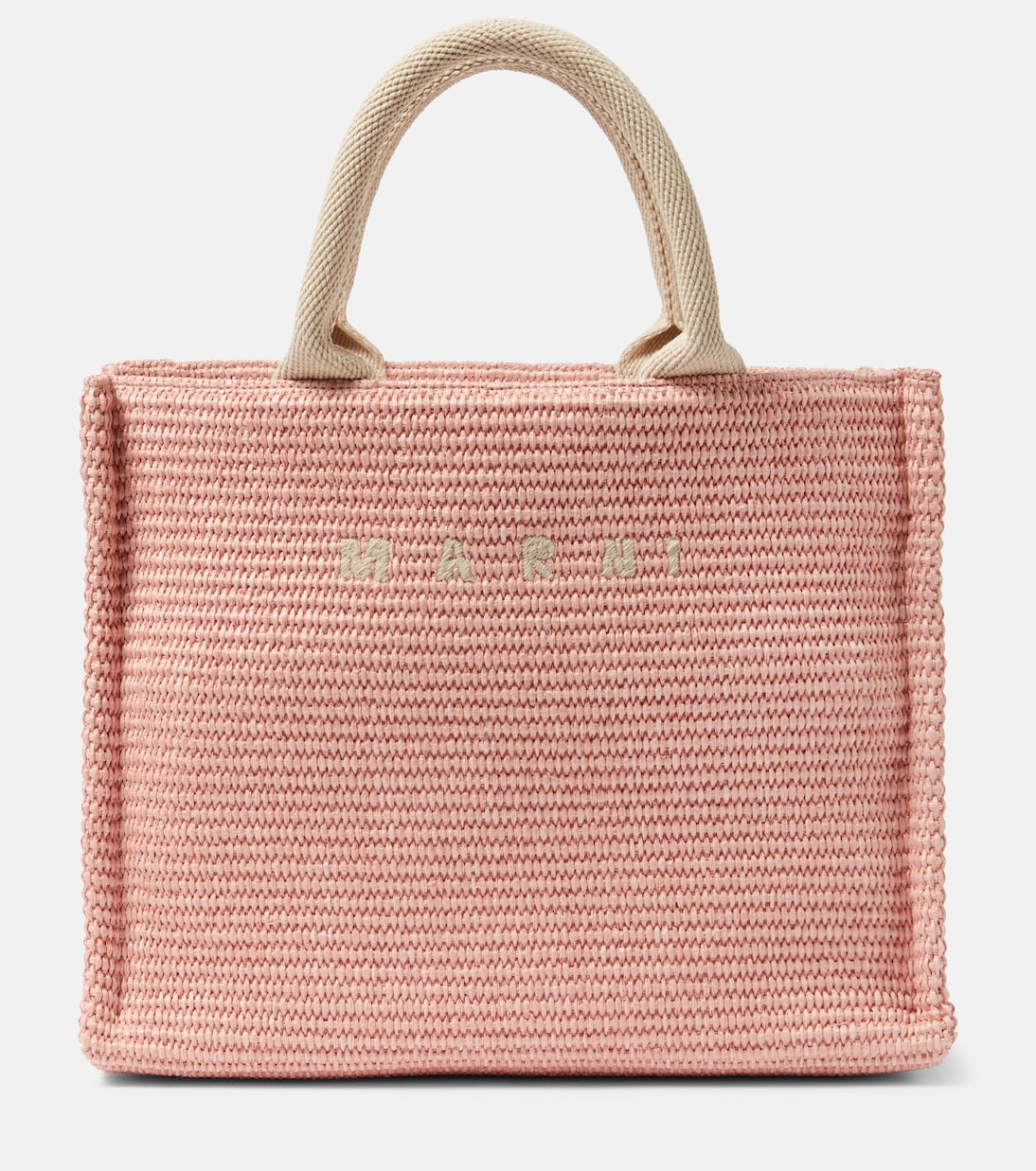 цена Маленькая большая сумка-тоут с логотипом и эффектом рафии Marni, розовый