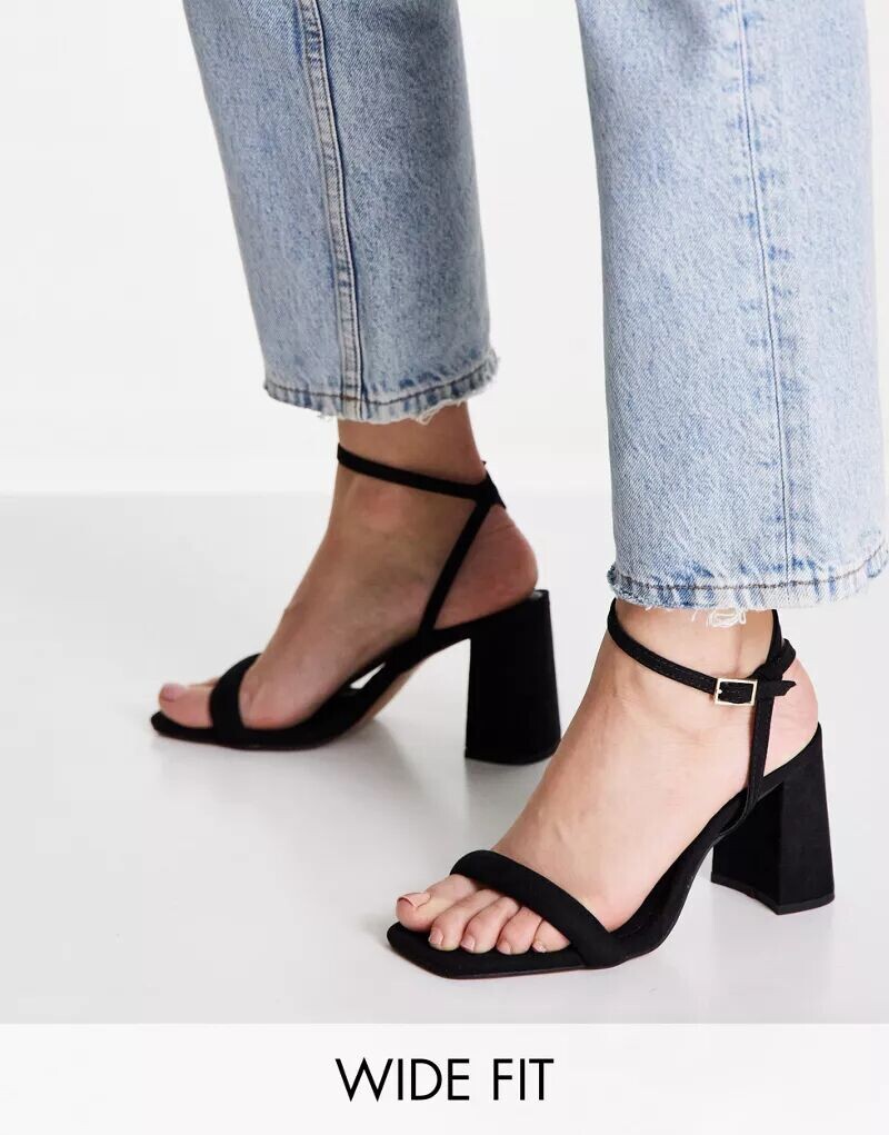 

Черные босоножки широкого кроя на блочном каблуке ASOS Design Wide Fit Hilton