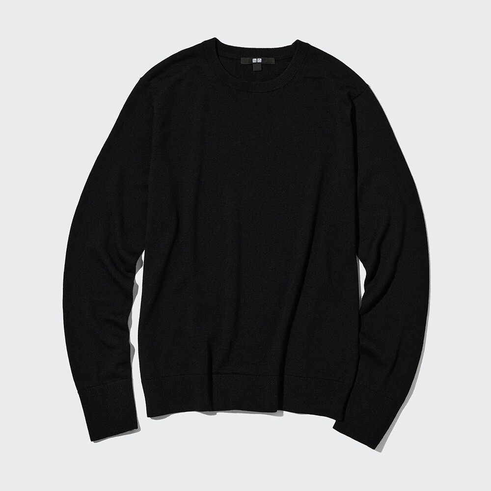 

Свитер Uniqlo камвольный с круглым вырезом из мериносовой шерсти, черный