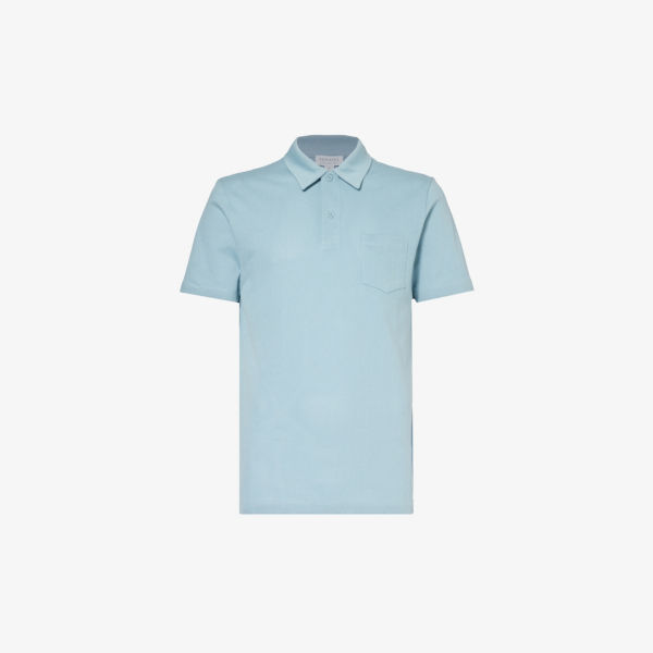 Рубашка-поло Riviera с накладными карманами Sunspel, синий