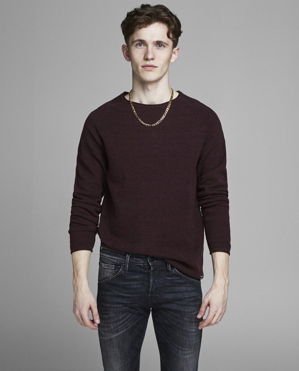 Бордовый мужской свитер с круглым вырезом Jack & Jones, бордо