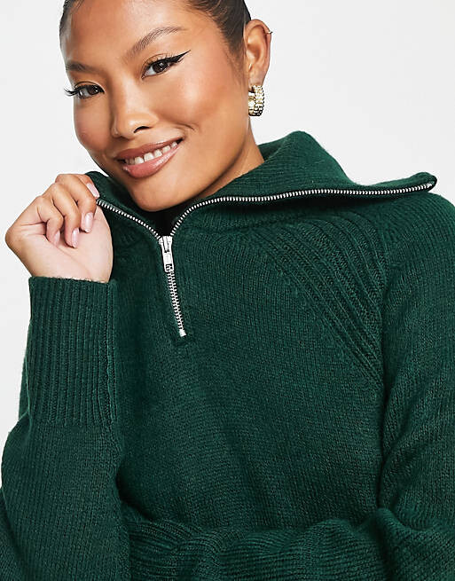 

Темно-зеленое трикотажное платье мини с воротником на молнии ASOS DESIGN Petite
