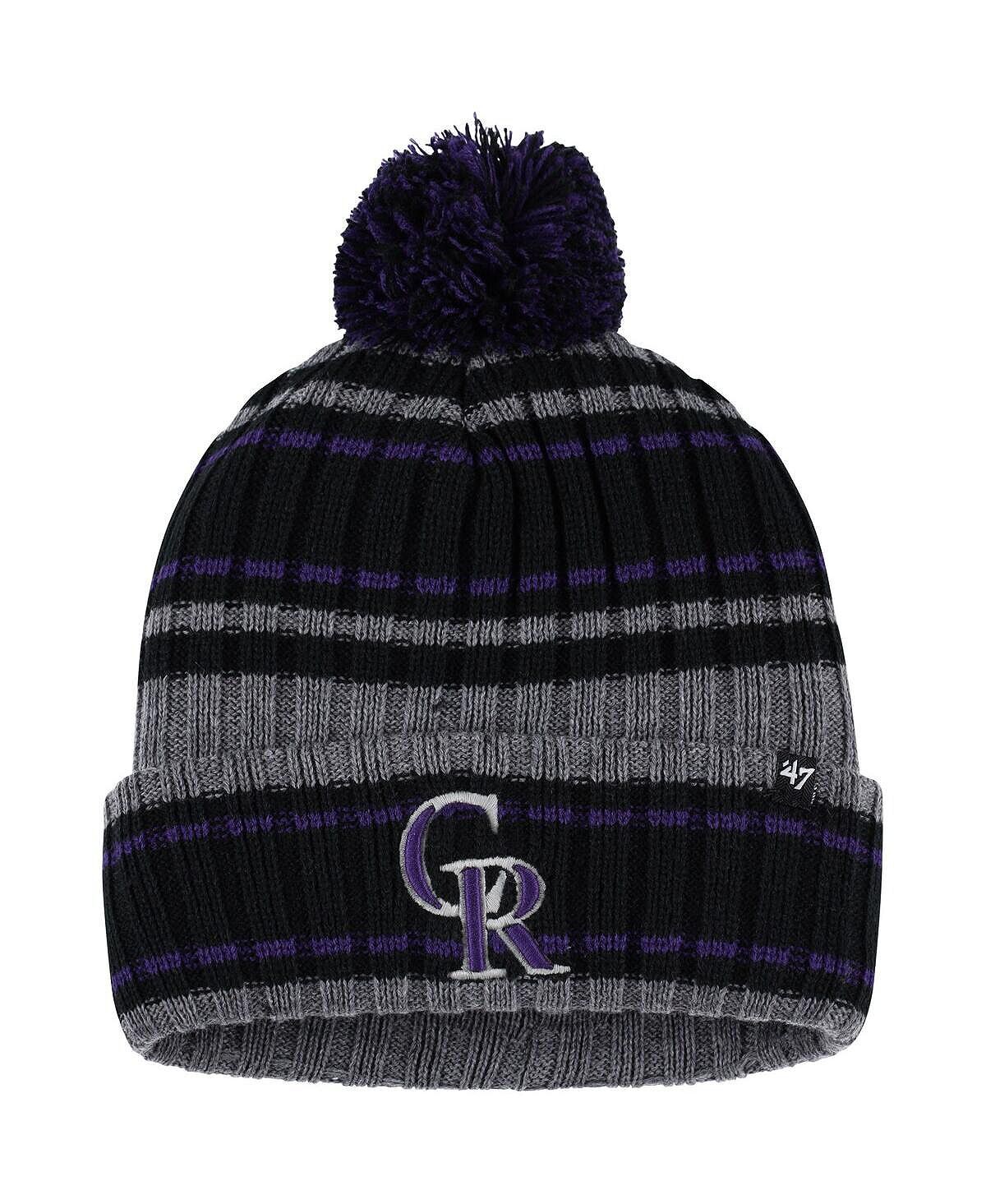 

Мужская серо-черная вязаная шапка Colorado Rockies Rexford с манжетами и помпоном '47 Brand