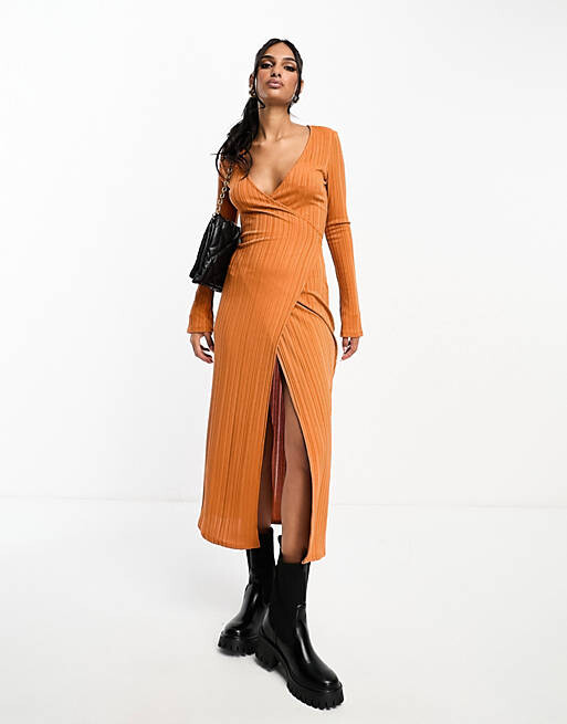 

Ржавое платье миди с длинными рукавами и завязками ASOS DESIGN