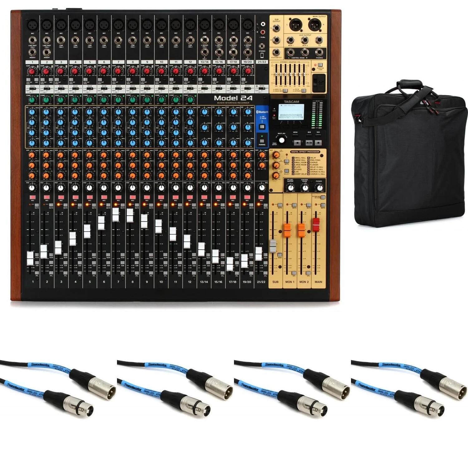 

Комплект многодорожечной консоли для записи в реальном времени TASCAM Model 24 с сумкой и кабелями