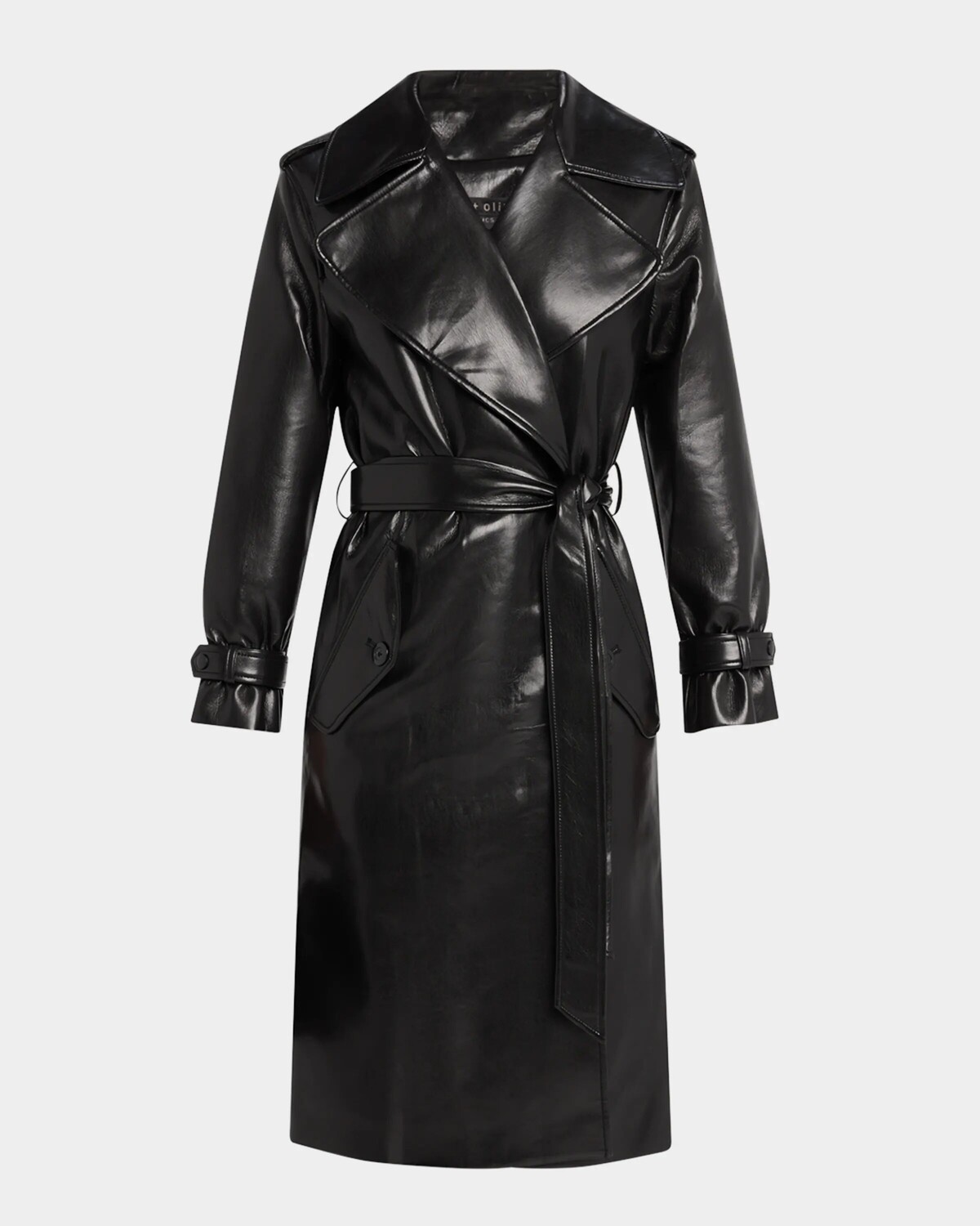 

Тренч из веганской кожи Nevada Alice + Olivia, черный