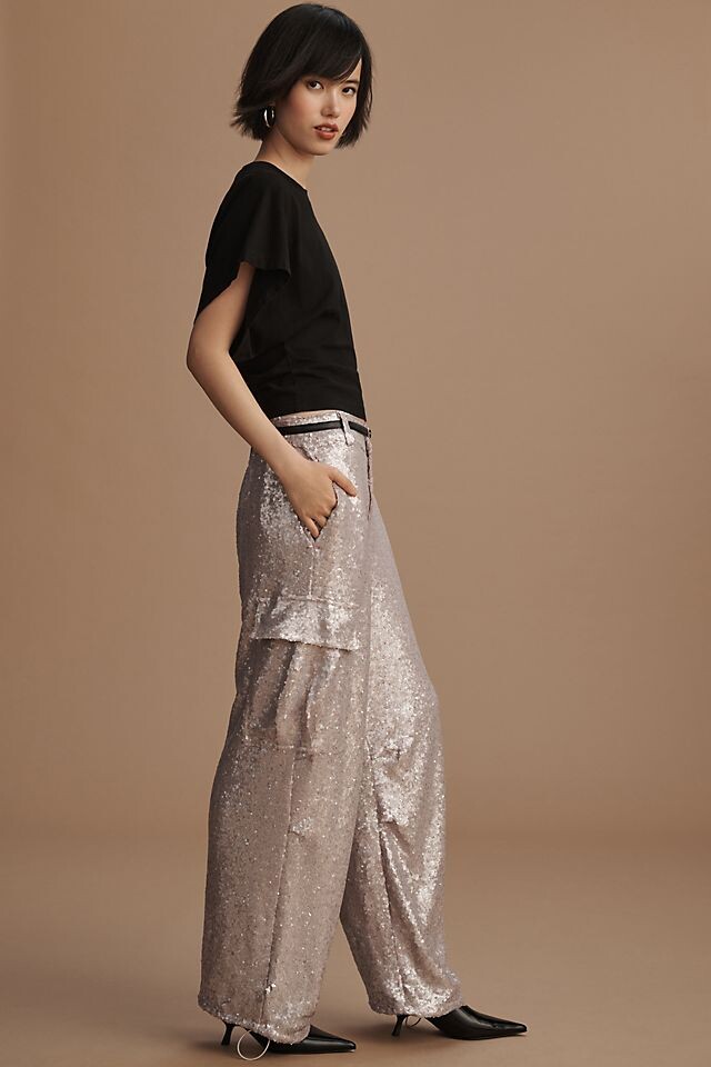 

Брюки карго с пайетками Anthropologie, сирень