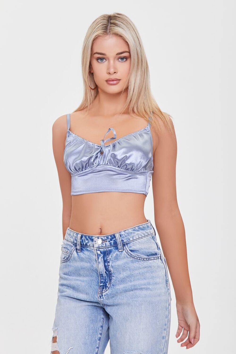 

Атласная укороченная майка для нижнего белья Forever 21, синий