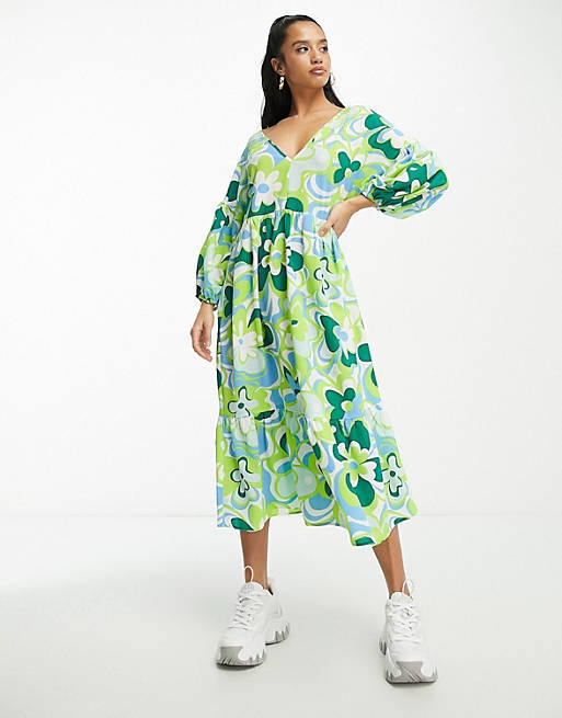 

Зеленое платье миди с цветочным принтом ASOS DESIGN Petite, Зеленый