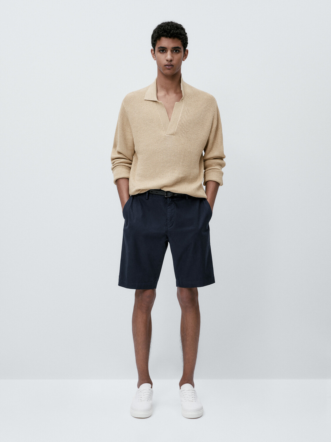 

Шорты-бермуды из хлопка из микротаржи Massimo Dutti, темно-синий