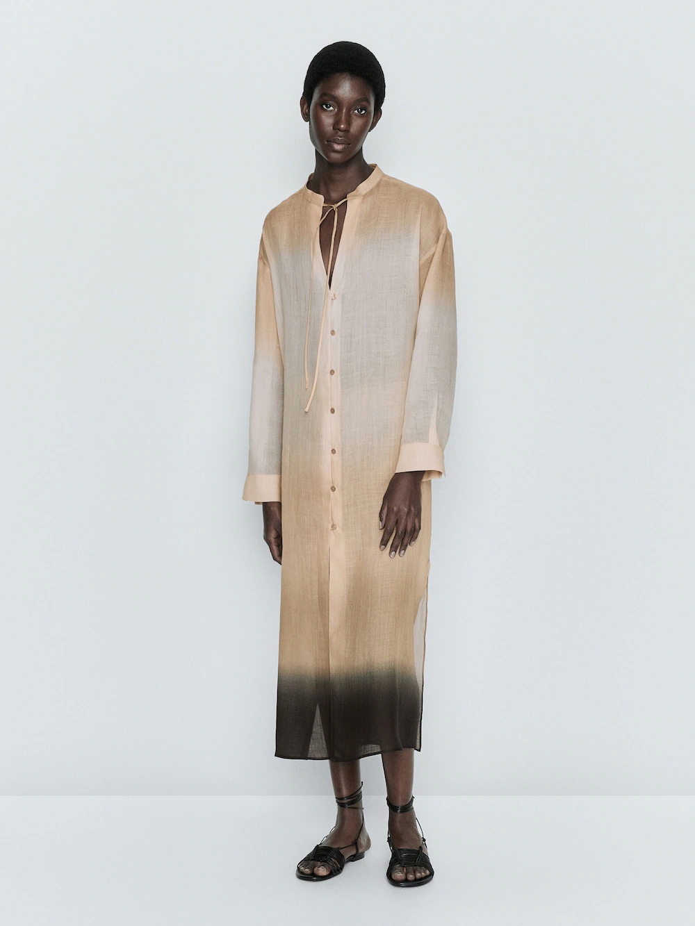 

Платье-туника рами с омбре Massimo Dutti, кремовый