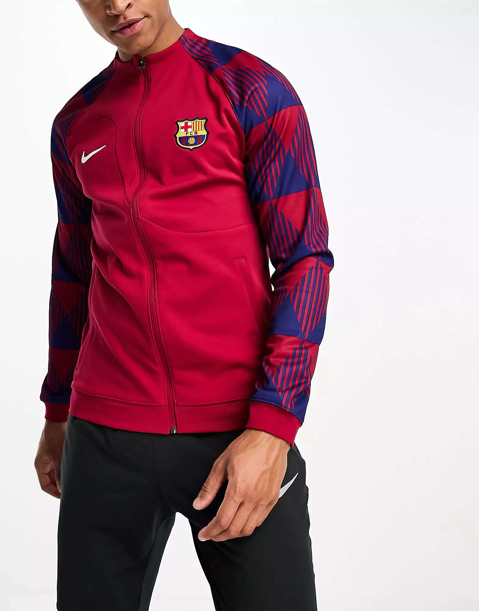 Nike F.C. Красная куртка Barcelona Anthem жаккардовое пальто без воротника
