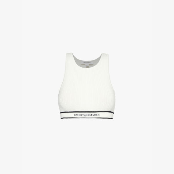 

Укороченная майка с логотипом Serif-Logo, вязка косами Sporty & Rich, белый