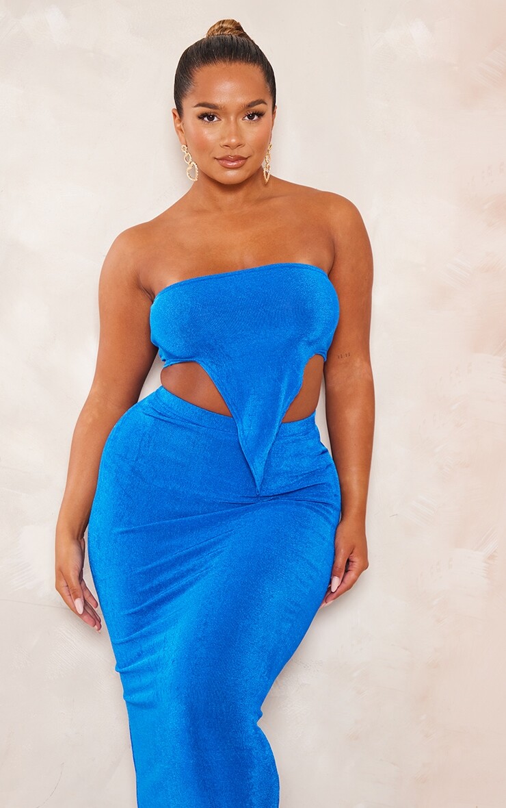 

PrettyLittleThing Ярко-синий облегающий топ-бандо из ацетата Shape