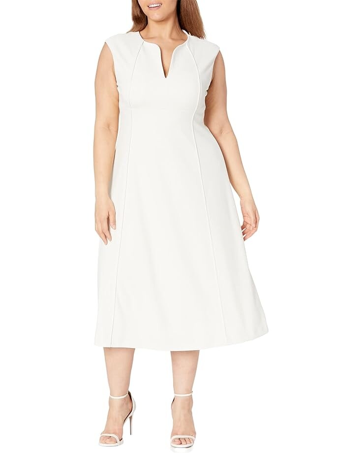

Платье Calvin Klein Cap Sleeve V-Neck Scuba Crepe Midi Sheath, цвет Pearl