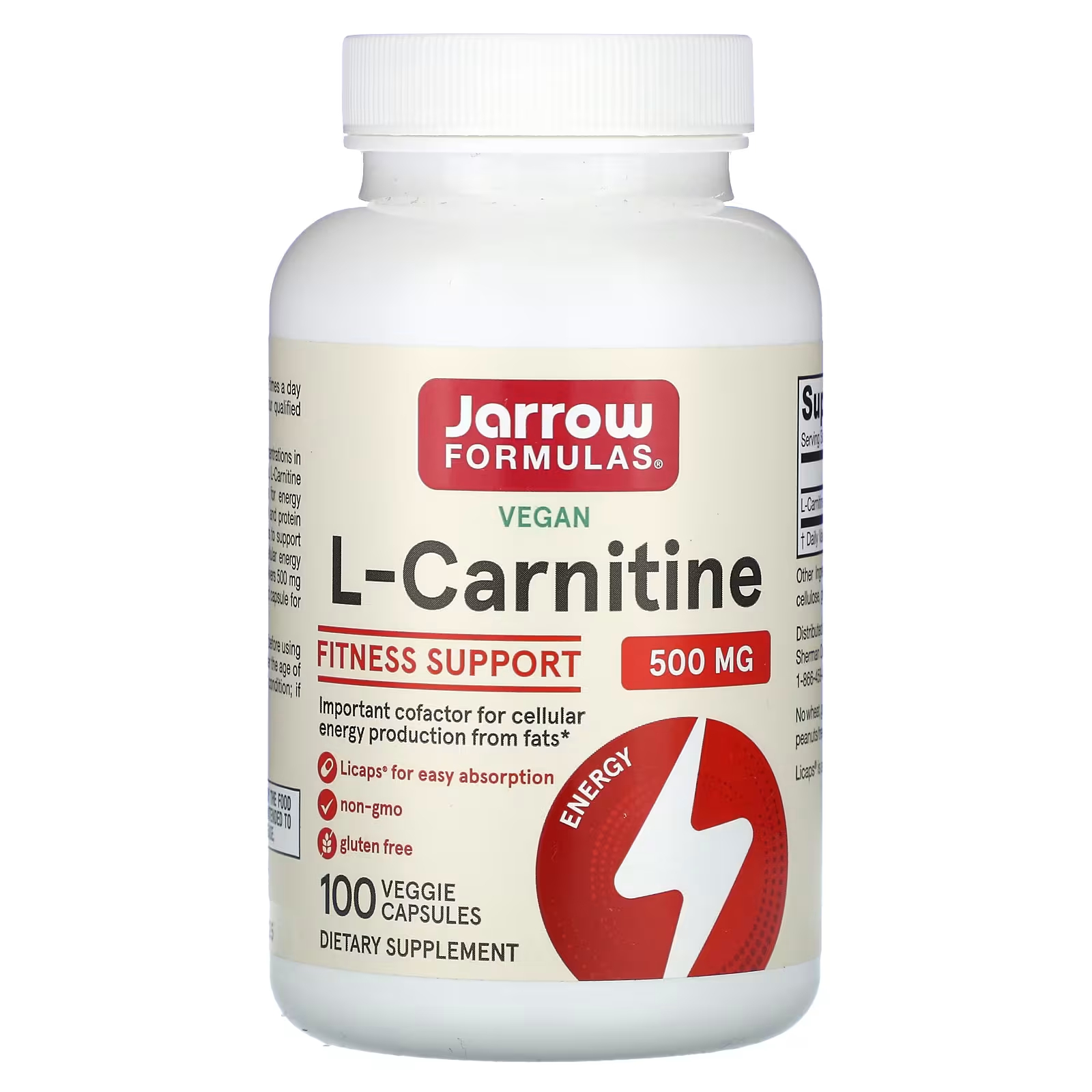 L-карнитин 500 мг 100 растительных капсул Jarrow Formulas jarrow formulas l тирозин 500 мг 100 капсул