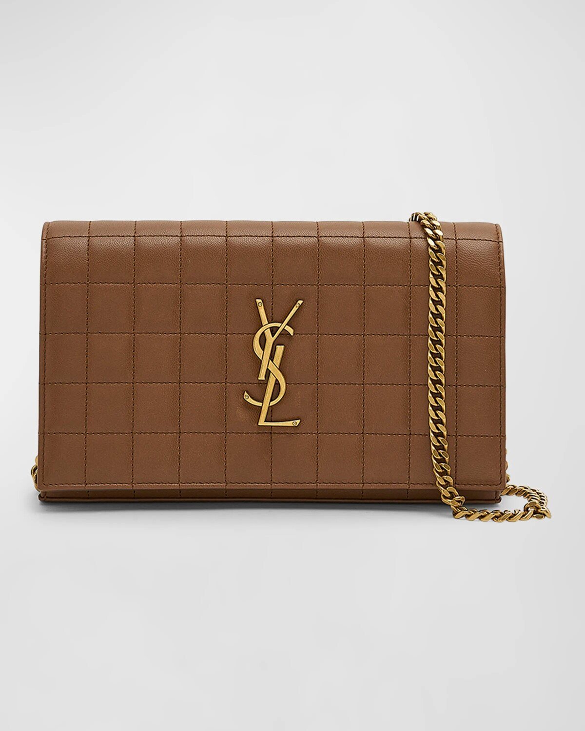 

Кошелек Cassandre YSL на цепочке из стеганой гладкой кожи Saint Laurent, цвет Fox