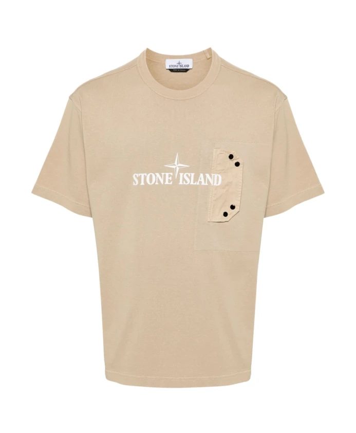 

Хлопковая футболка с логотипом Stone Island, бежевый